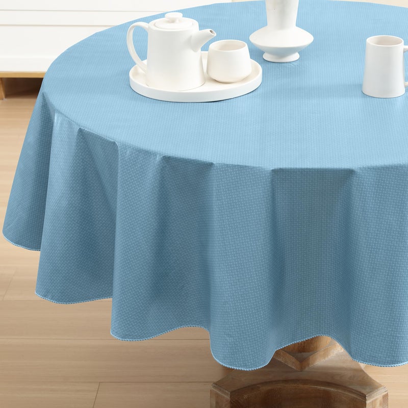 Newbridge Basketweave Vinyl Flannel Backed Tablecloth, 70 Inch Round, Blue, Basket Weave Textured Indoor Outdoor Waterproof Table Cover for Patio, Kitchen, Dining - Image 5